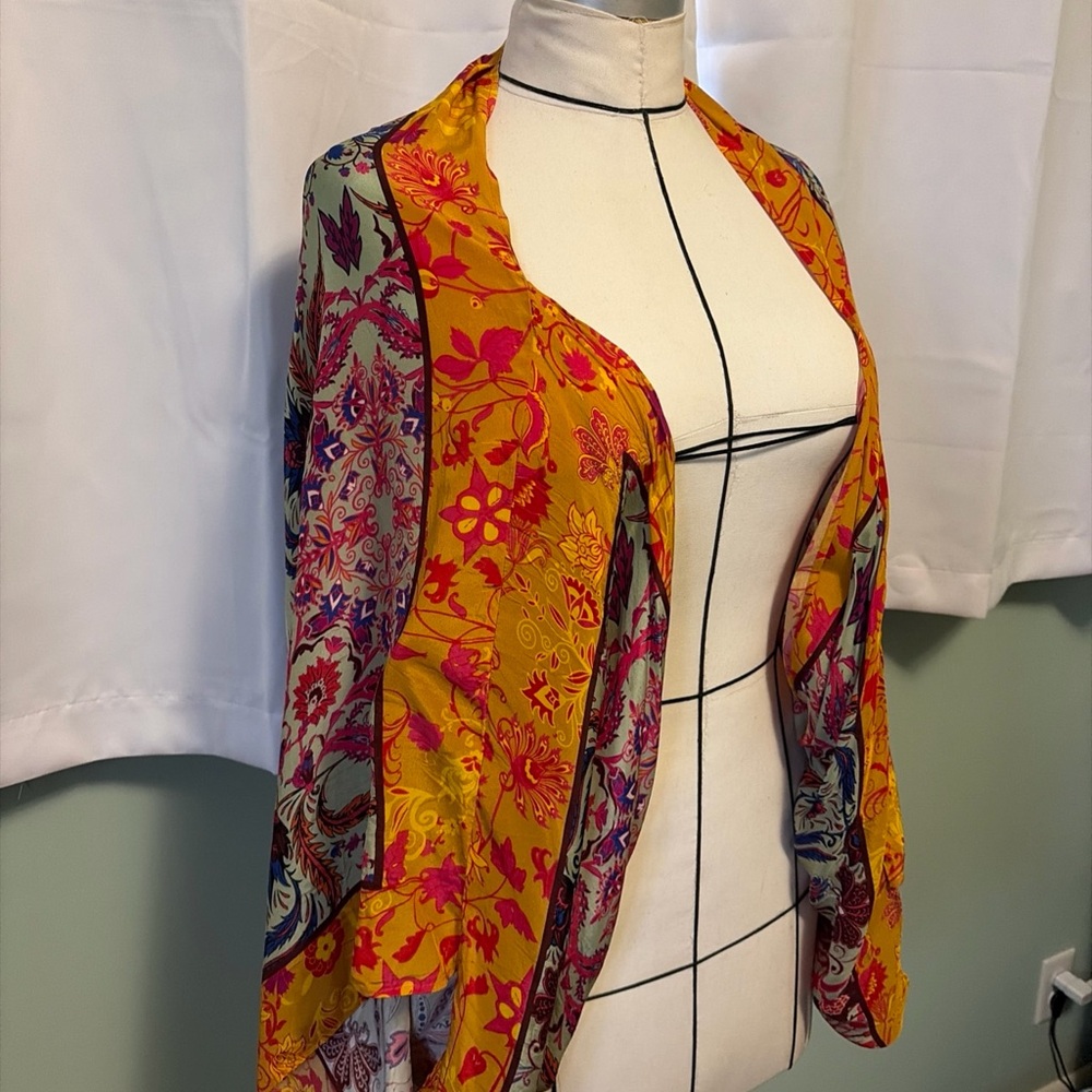 Anthropologie Boho Kimono Wrap Floral Bubble Cardigan One Size
